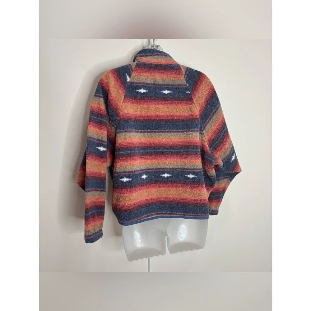 American Eagle Striped Southwestern Fleece Jacket Multicolor size XS Orange blue